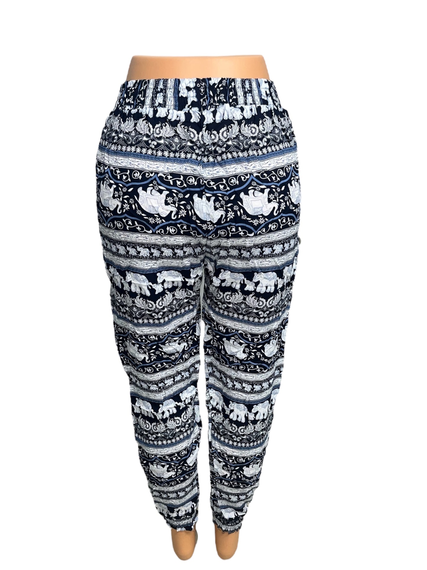 LUCHTIGE ZOMERBROEK MET PRINT NAVY/WIT -LISA