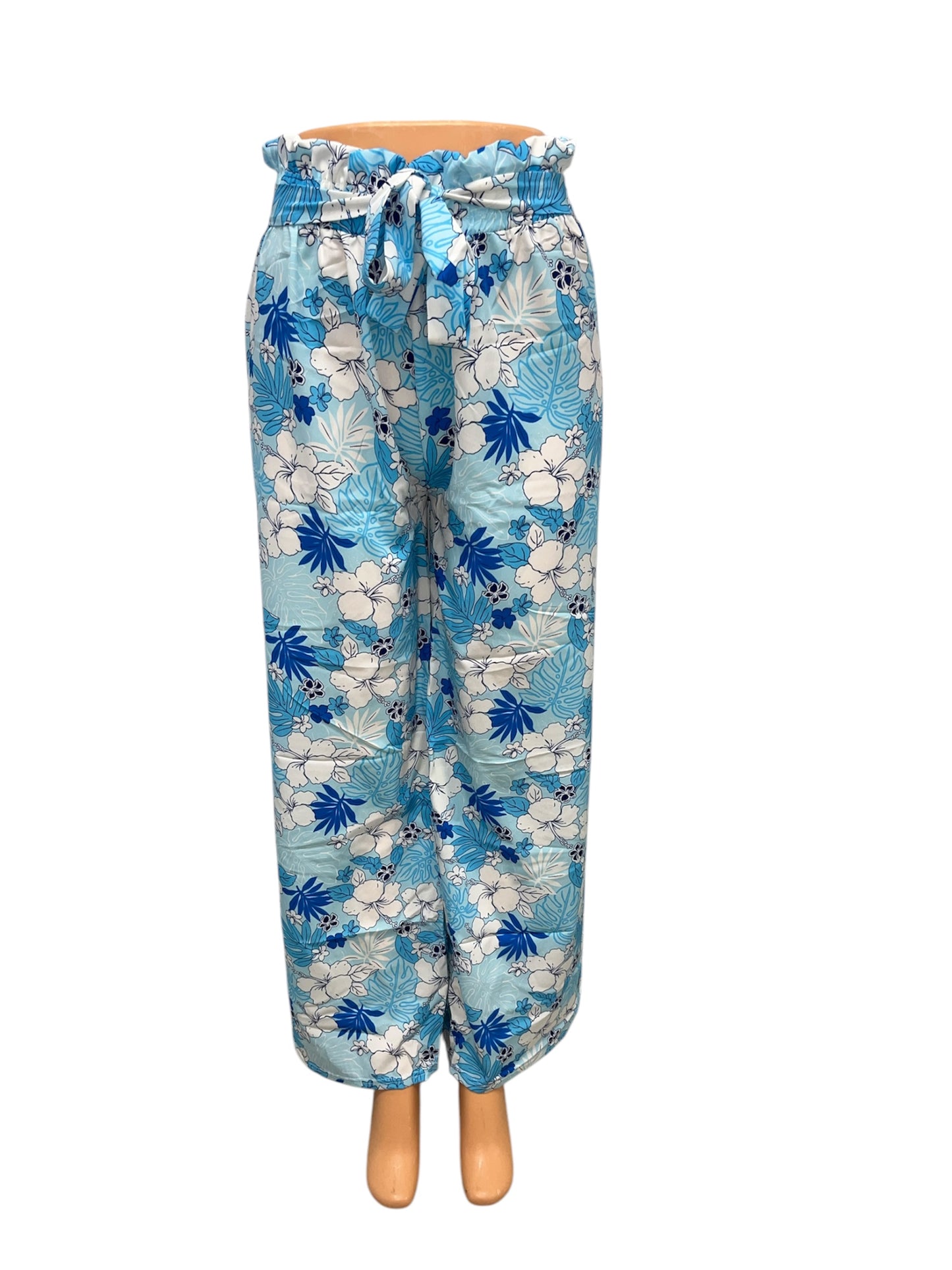 LUCHTIGE ZOMERBROEK MET PRINT BLAUW/WIT -THIRZA