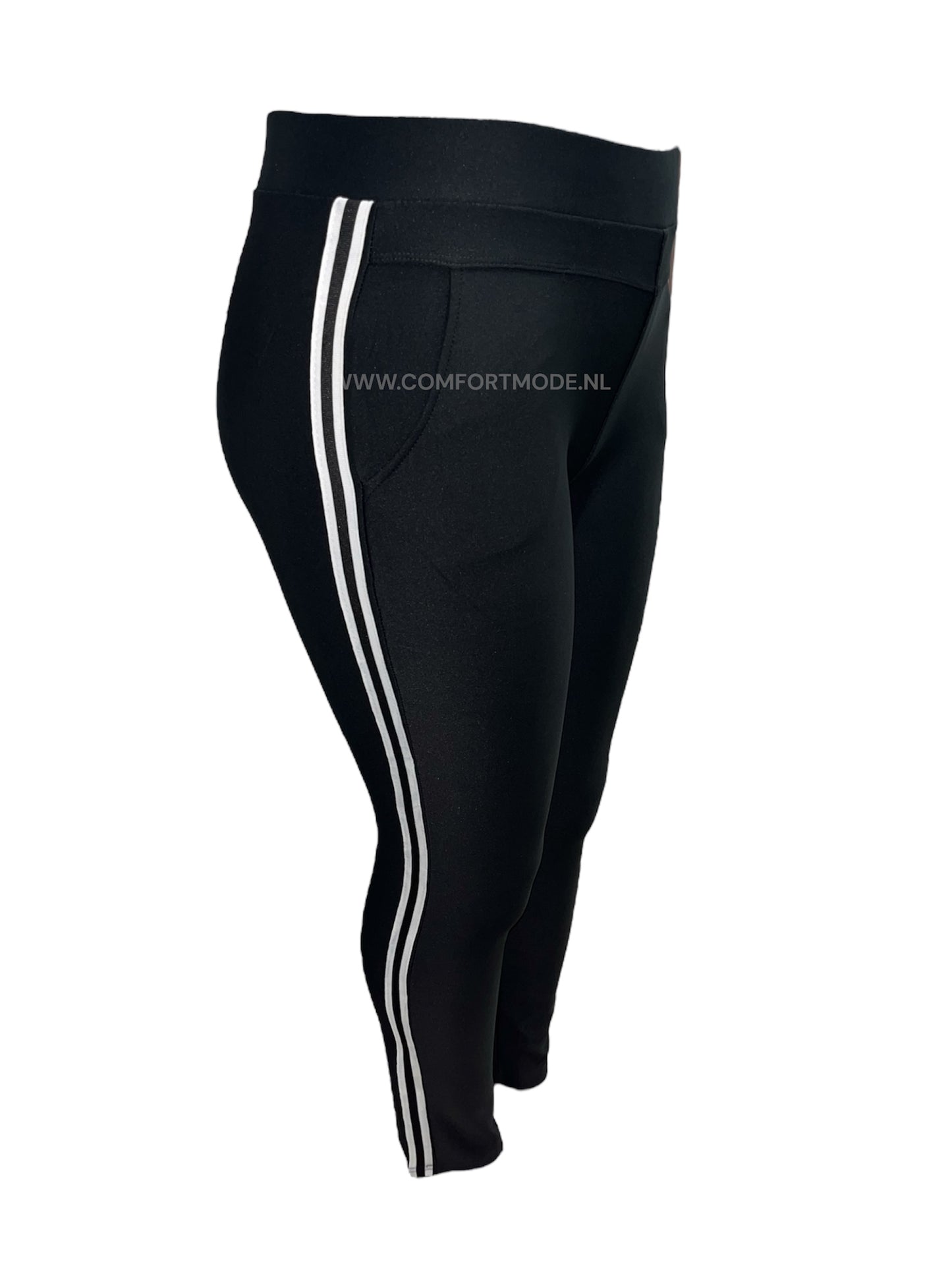 R269 -COMFORTBROEK ZWART MET WITTE STREPEN SPORT