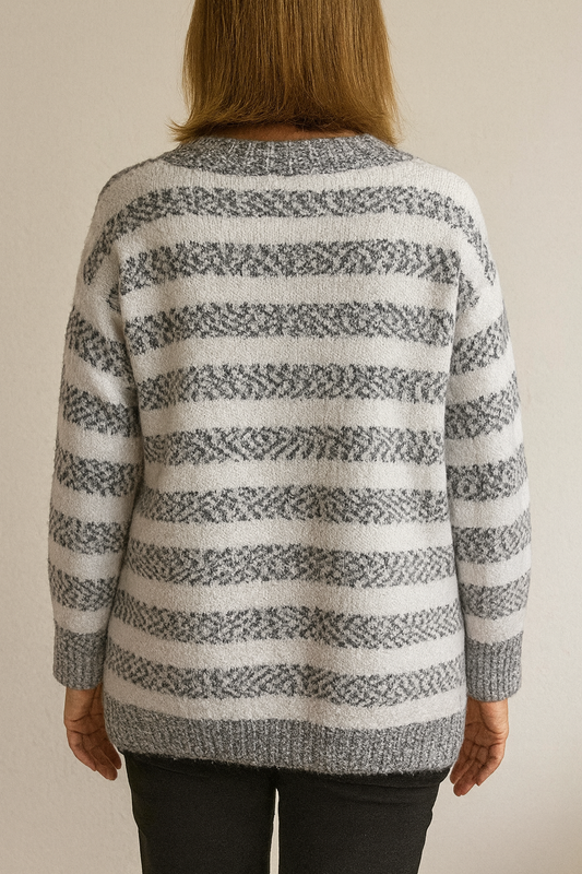 Gestreept gebreid vest- Grijs/Wit