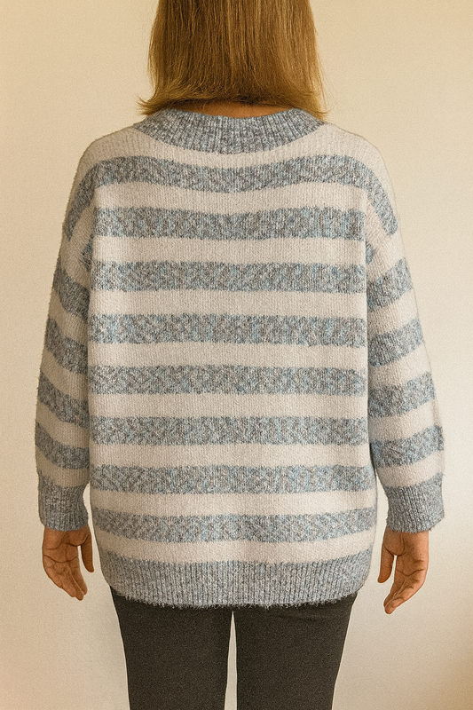 Gestreept gebreid vest -Lichtblauw/Wit