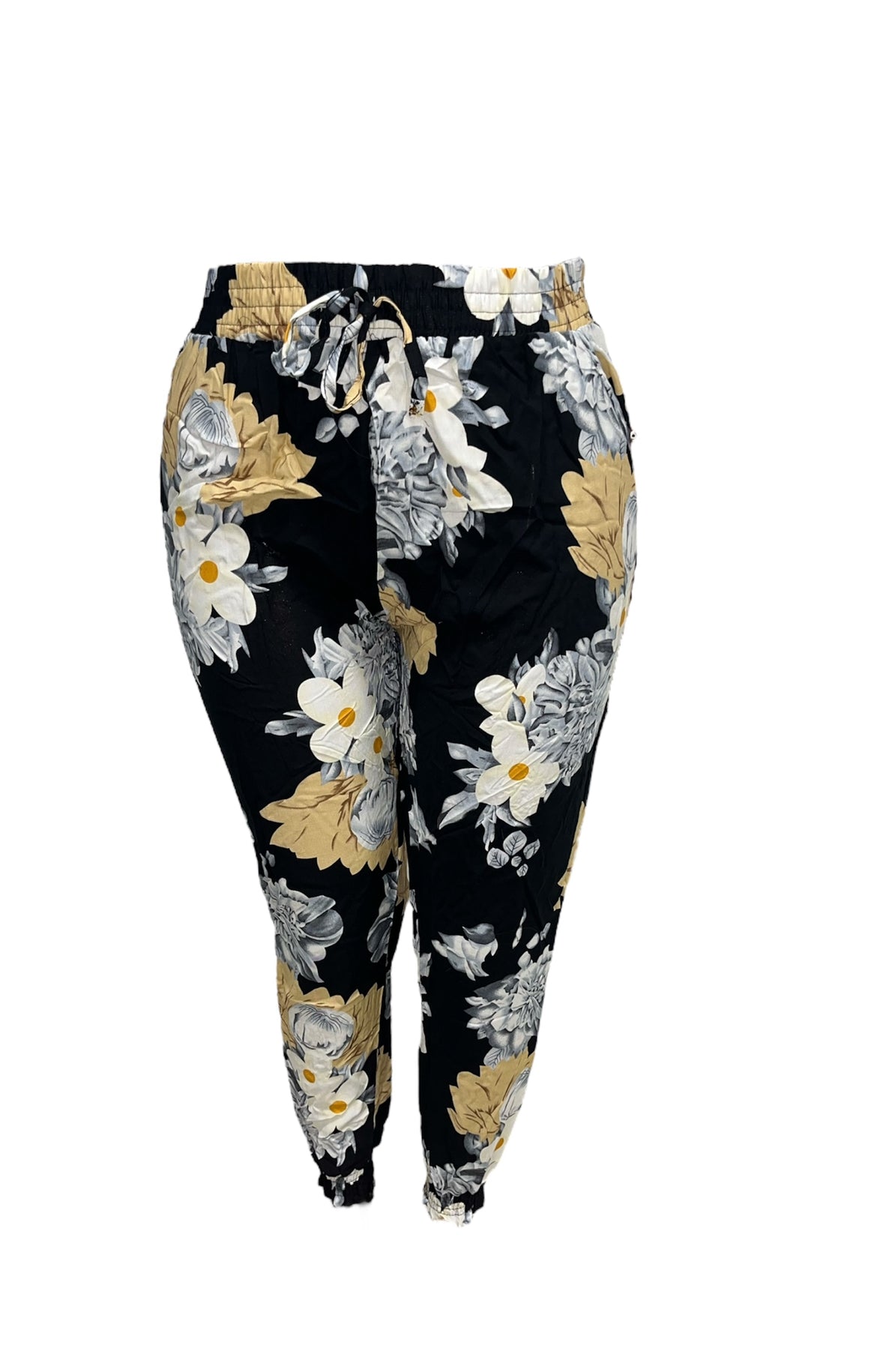 LUCHTIGE ZOMERBROEK MET PRINT ZWART/WIT -PLUSSIZE