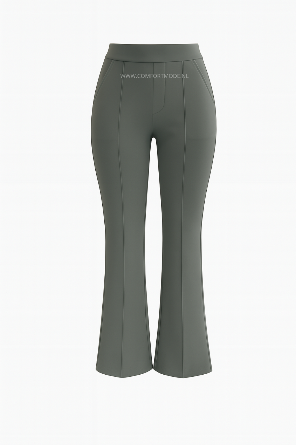 R259-COMFORTBROEK TALL FLARED GROEN/GRIJS