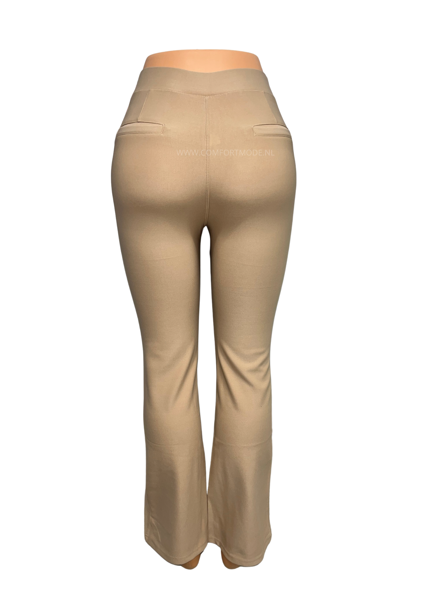 -COMFORTBROEK FLARED BEIGE GOUD RIEMPJE
