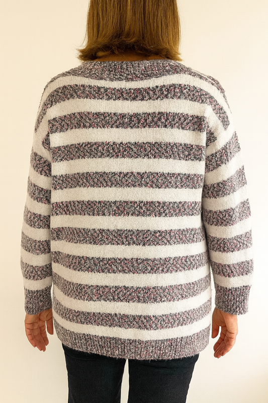 Gestreept gebreid vest- Zwart/Roze