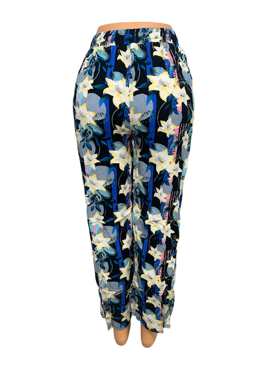 LUCHTIGE ZOMERBROEK MET PRINT BLAUW/ZWART -ILSE