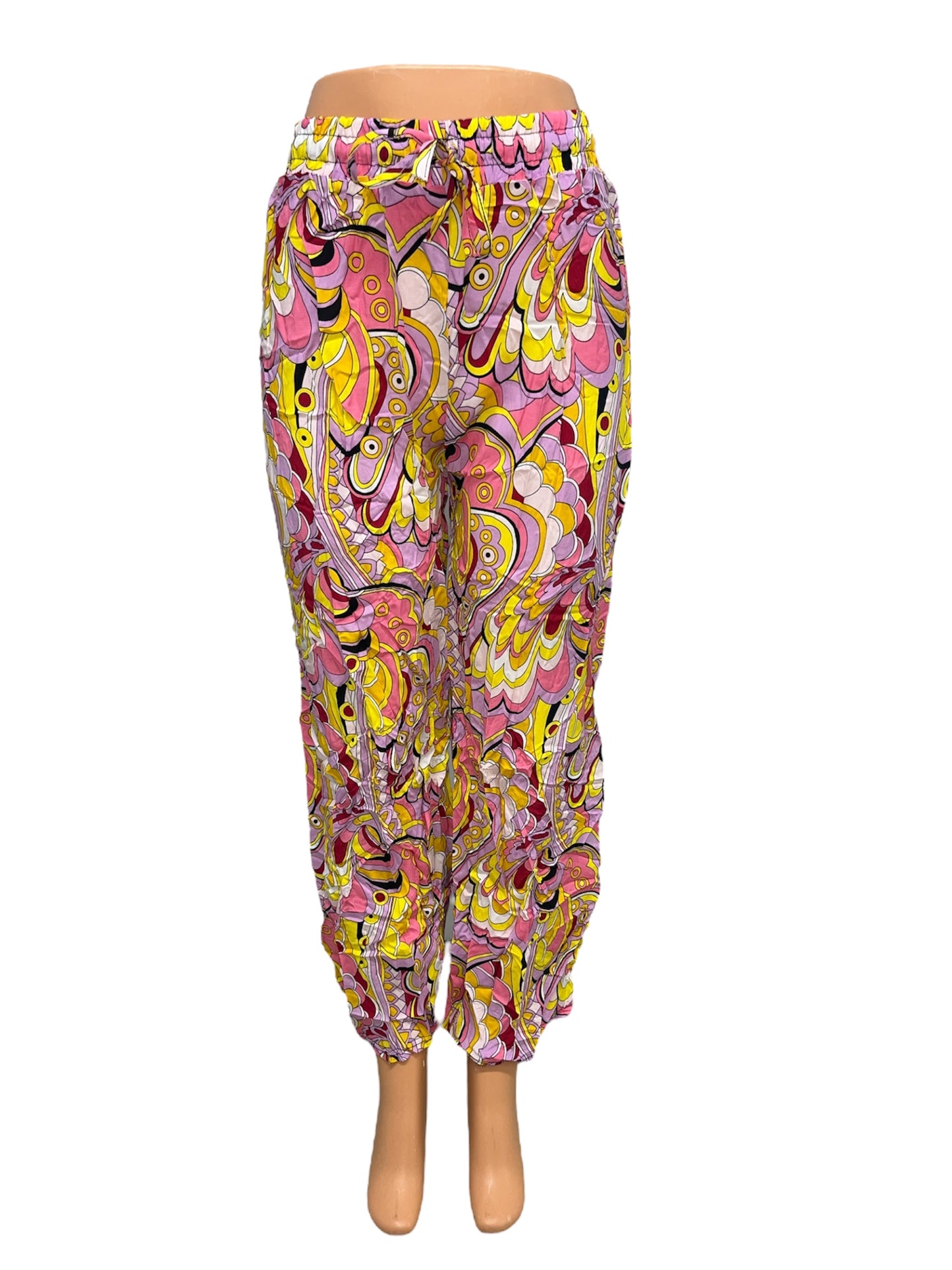 LUCHTIGE ZOMERBROEK MET PRINT ROZE/GEEL -JOSJE