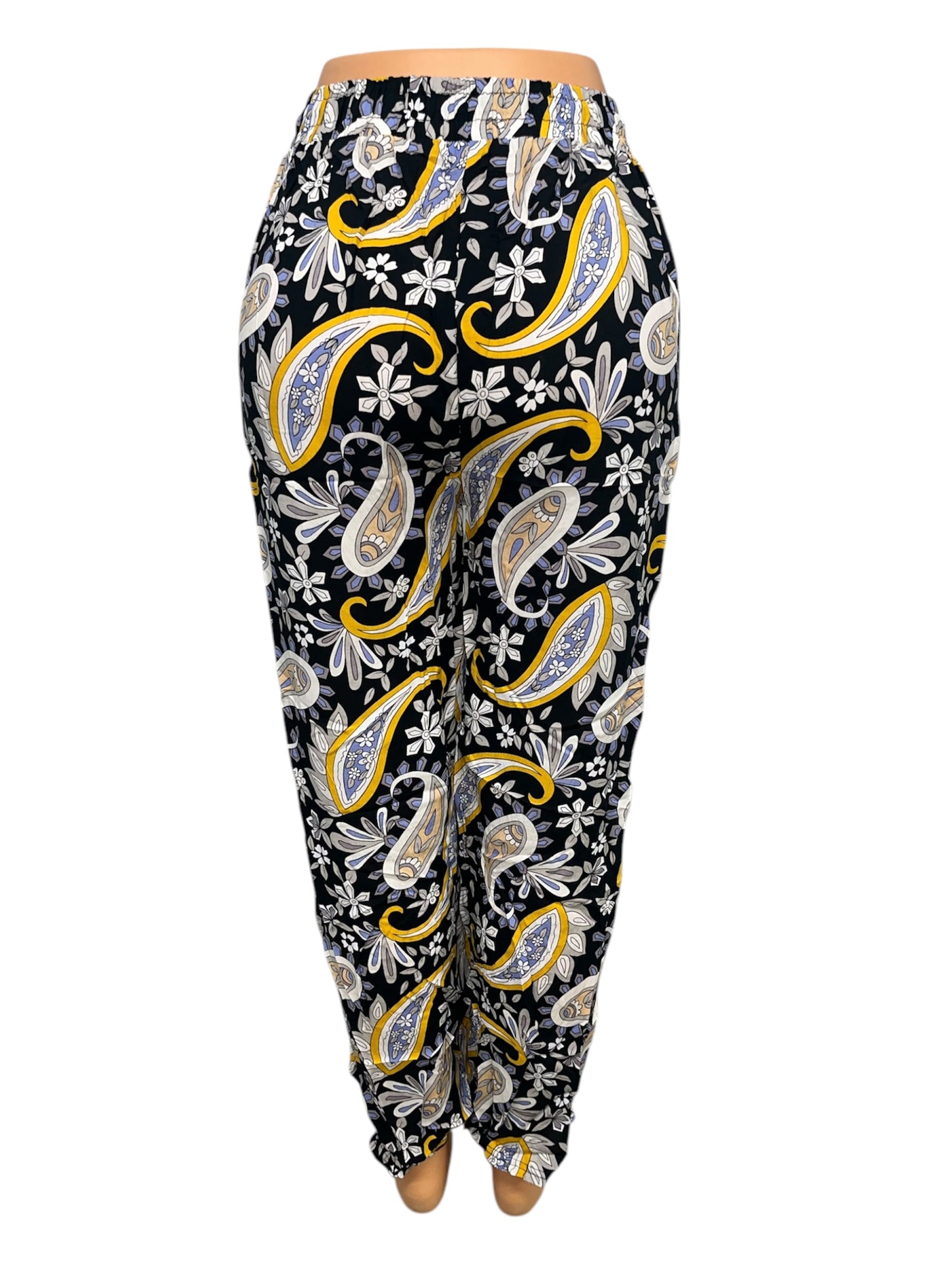 -LUCHTIGE ZOMERBROEK MET PRINT ZWART/GEEL -VICKY