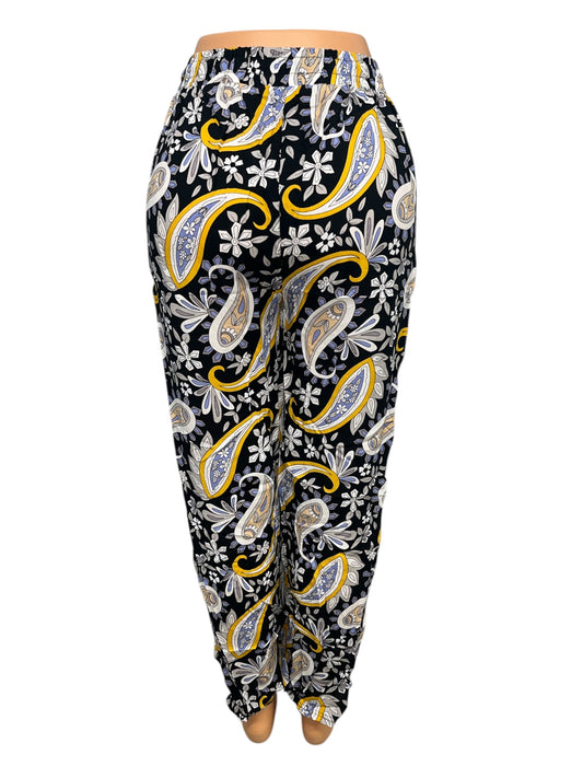 -LUCHTIGE ZOMERBROEK MET PRINT ZWART/GEEL -VICKY