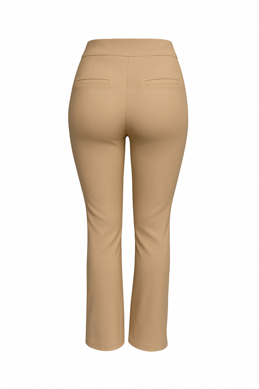 -COMFORTBROEK FLARED BEIGE GOUD RIEMPJE