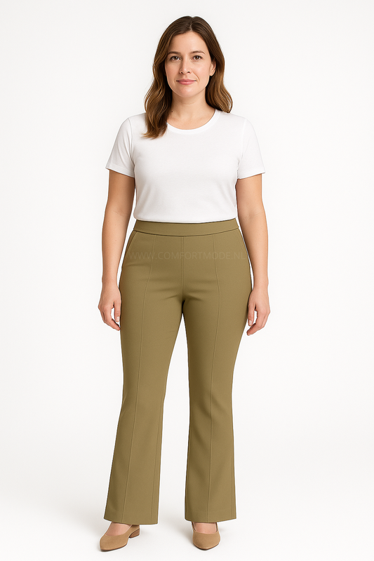 R259- COMFORTBROEK FLARED KHAKI TALL