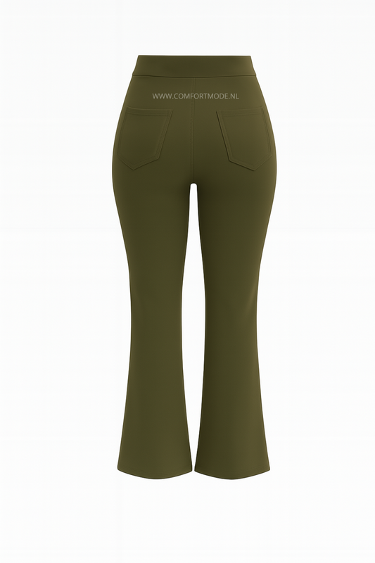 R259- COMFORTBROEK TALL FLARED GROEN