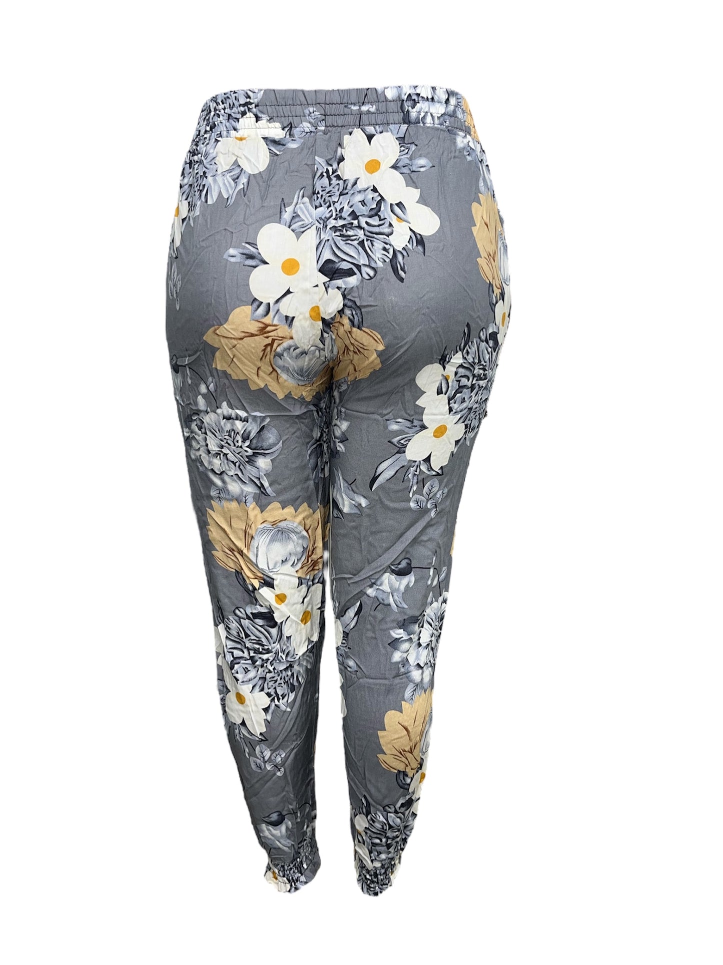LUCHTIGE ZOMERBROEK MET PRINT GRIJS/GEEL -PLUSSIZE
