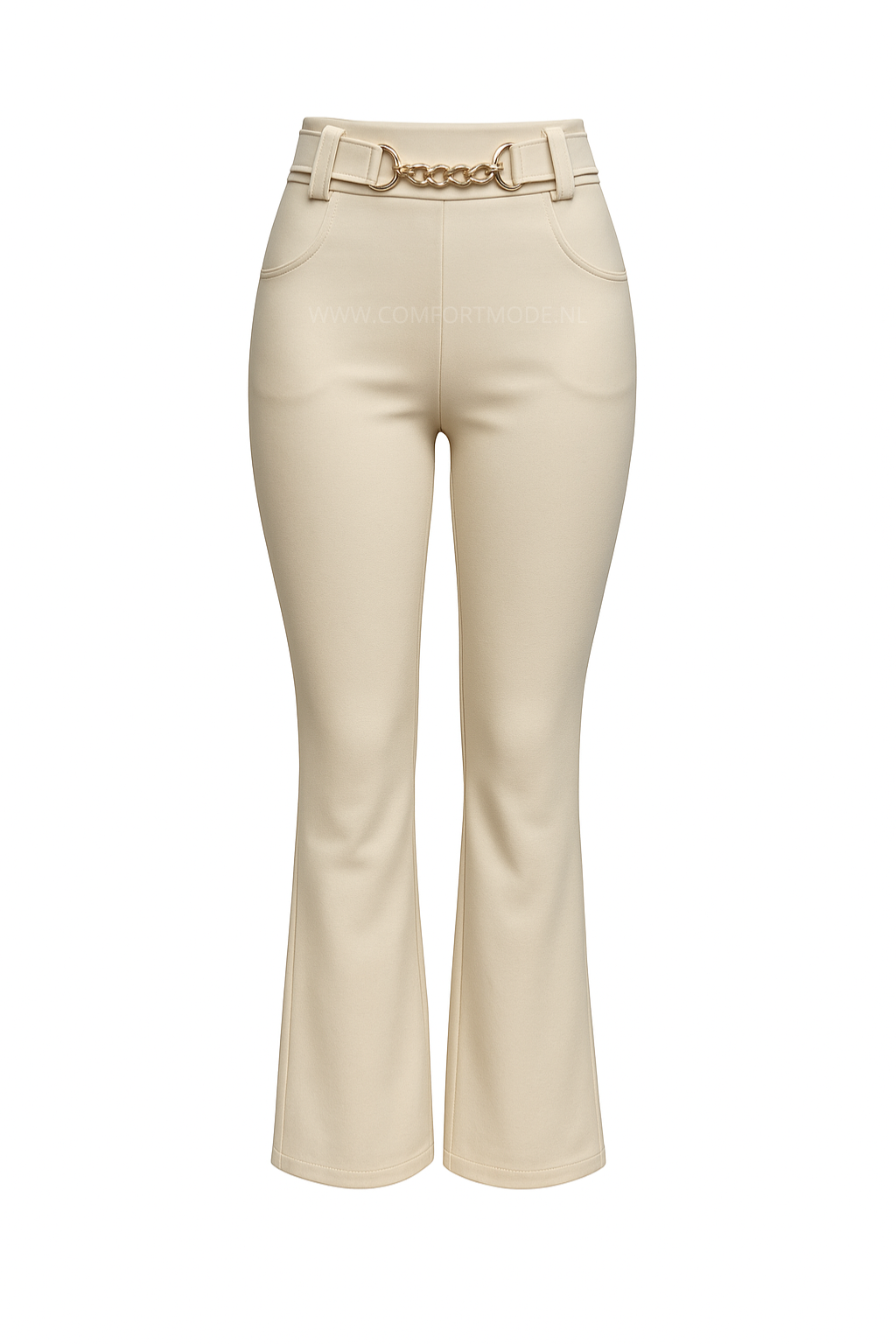 -COMFORTBROEK FLARED CREME GOUD RIEMPJE