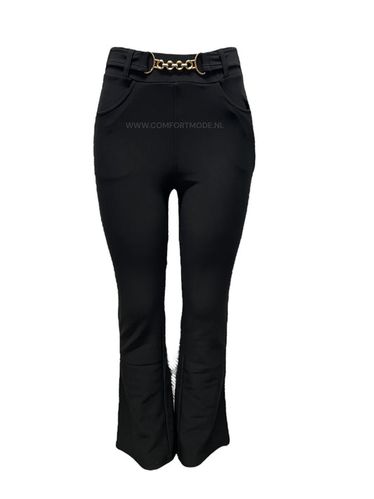 -COMFORTBROEK FLARED ZWART GOUD RIEMPJE
