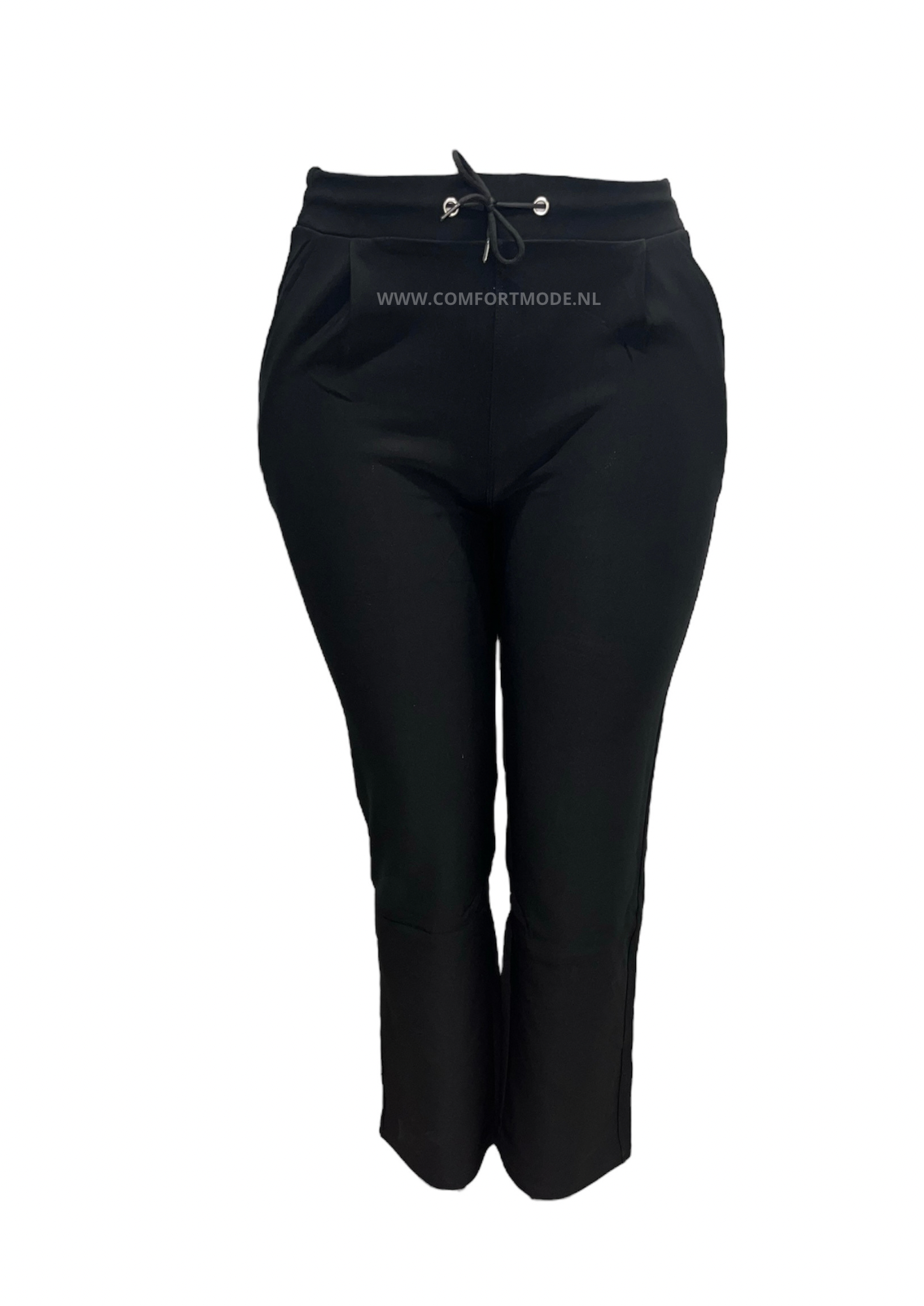 -COMFORTBROEK ZWART MET VETER EN RECHTE PIJP
