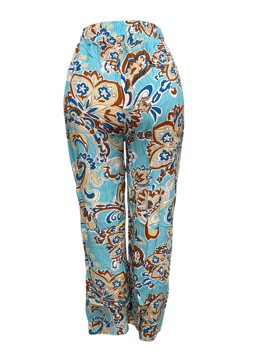 -LUCHTIGE ZOMERBROEK MET PRINT BLAUW/BRUIN -KIKI