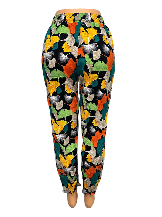 -LUCHTIGE ZOMERBROEK MET PRINT GROEN/GEEL -FEMKE