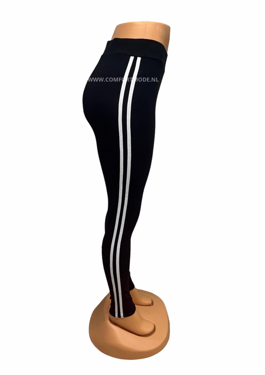 ZWARTE LEGGING MET WITTE STREPEN