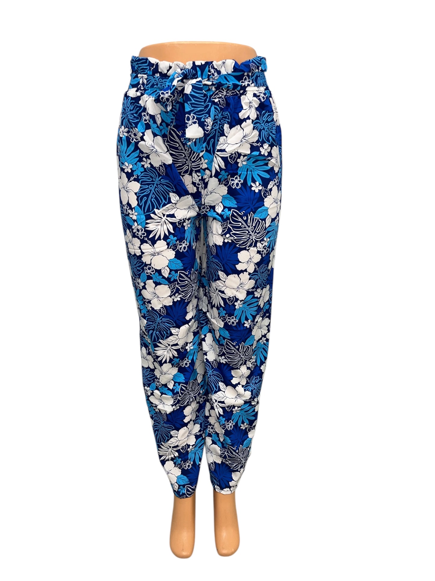 LUCHTIGE ZOMERBROEK MET PRINT BLAUW/WIT- THIRZA
