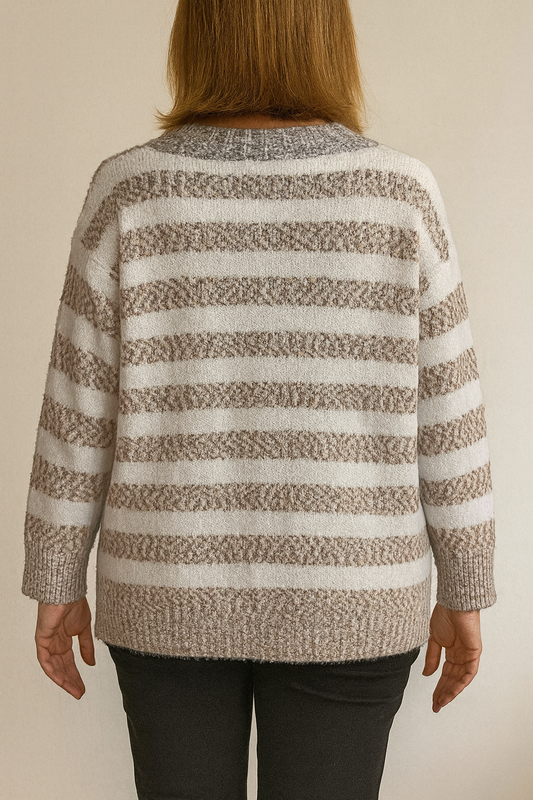 Gestreept gebreid vest- Beige/Wit