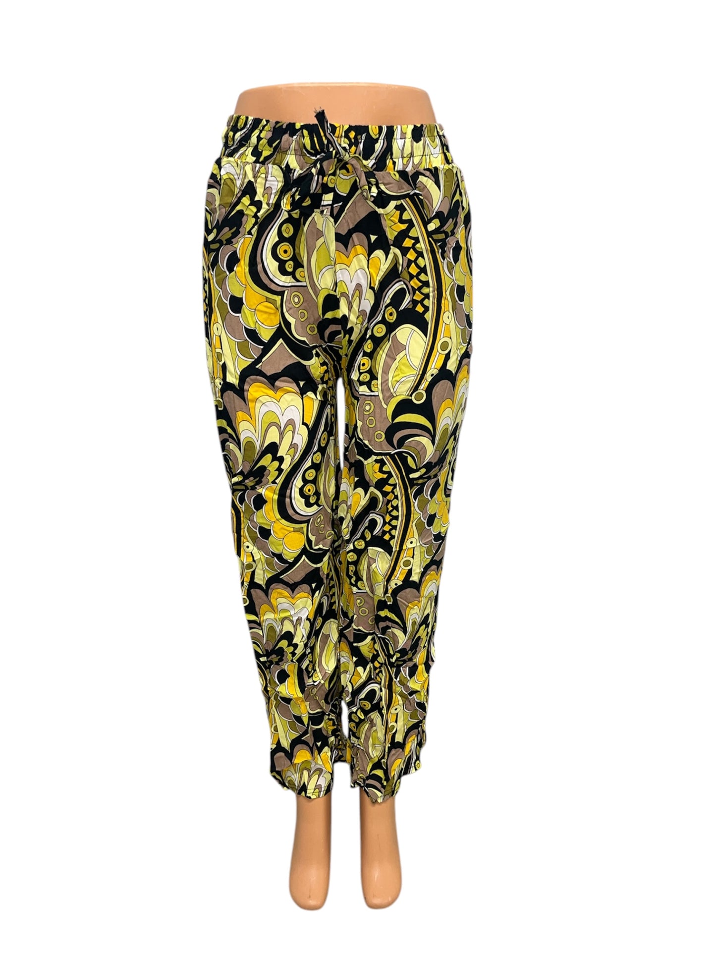 LUCHTIGE ZOMERBROEK MET PRINT ZWART/GEEL -JOSJE