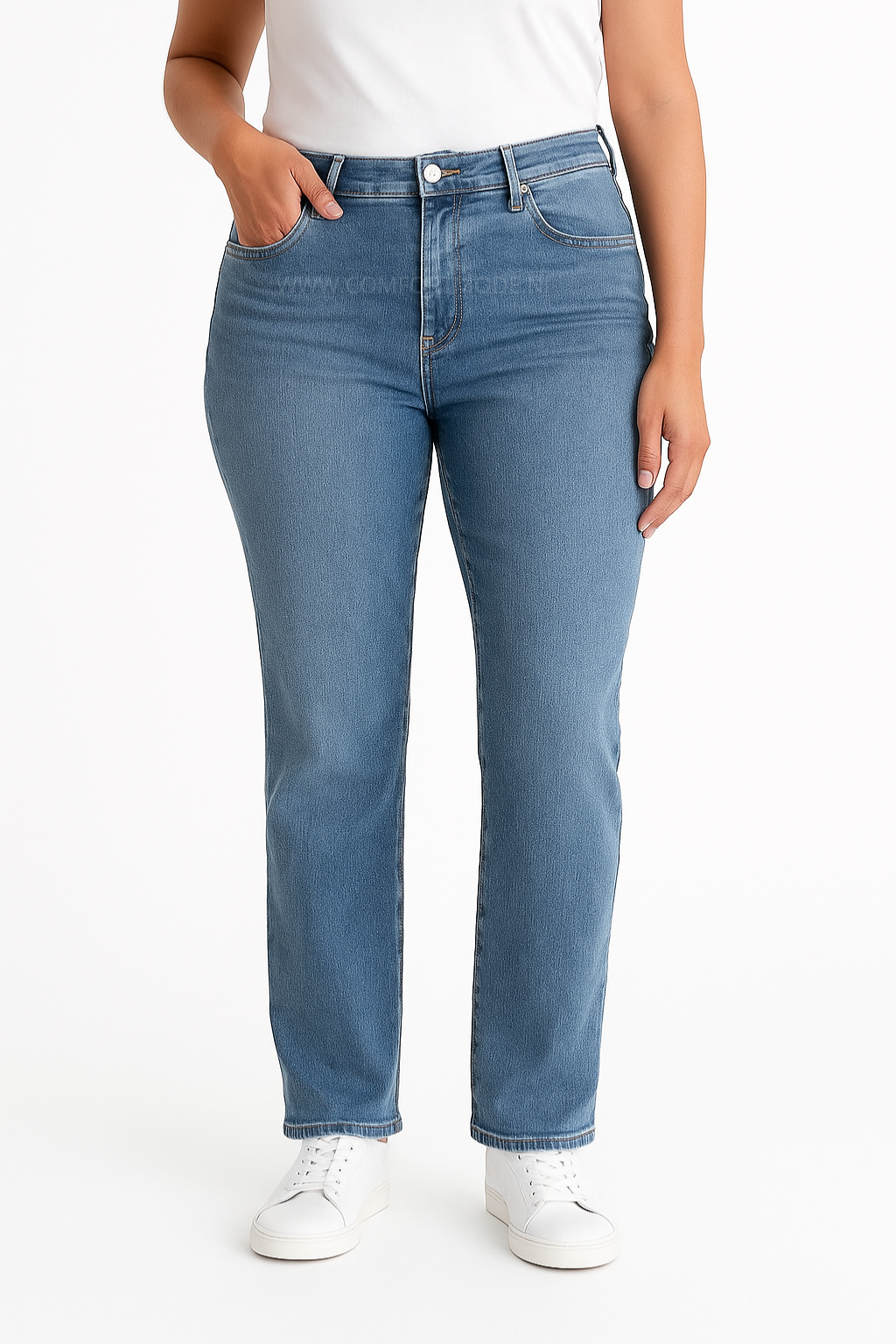 -LICHTBLAUWE JEANS MET FLARE EN STRETCH