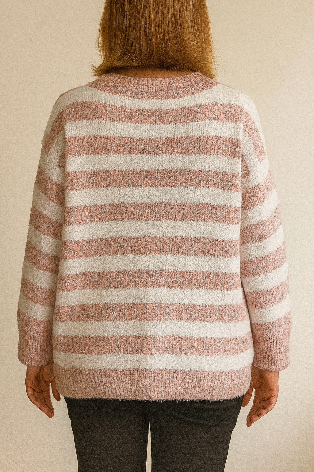 Gestreept gebreid vest- Roze/Wit