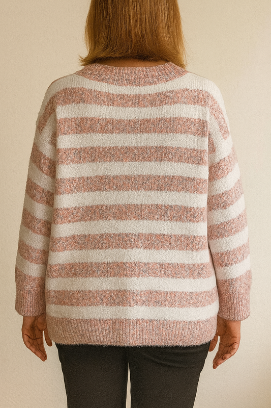 Gestreept gebreid vest- Roze/Wit