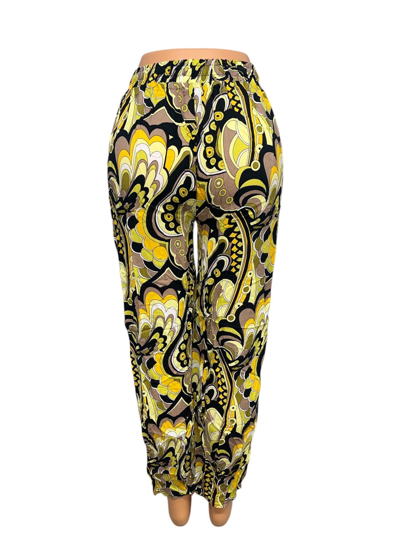 LUCHTIGE ZOMERBROEK MET PRINT ZWART/GEEL -JOSJE