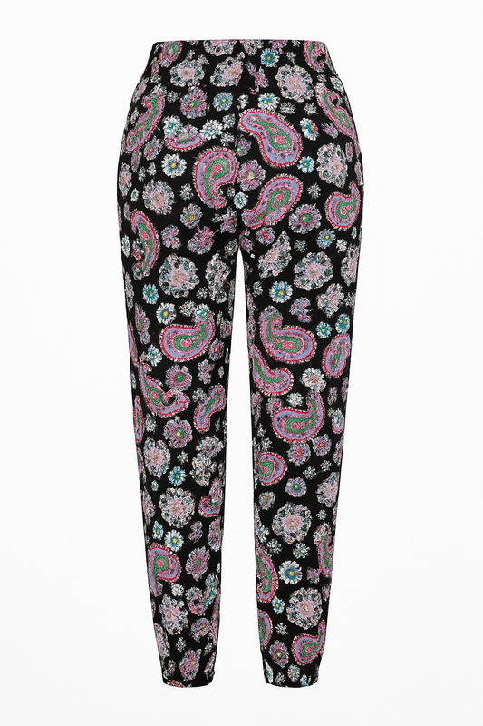LUCHTIGE ZOMERBROEK MET PRINT ZWART/ROZE -ISA
