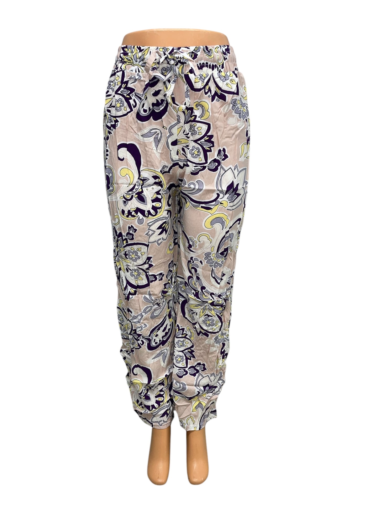 -LUCHTIGE ZOMERBROEK MET PRINT BEIGE/PAARS -KIKI