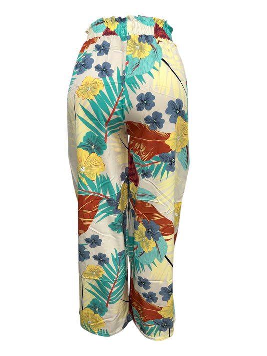 -LUCHTIGE ZOMERBROEK MET PRINT WIT/GEEL -JOY