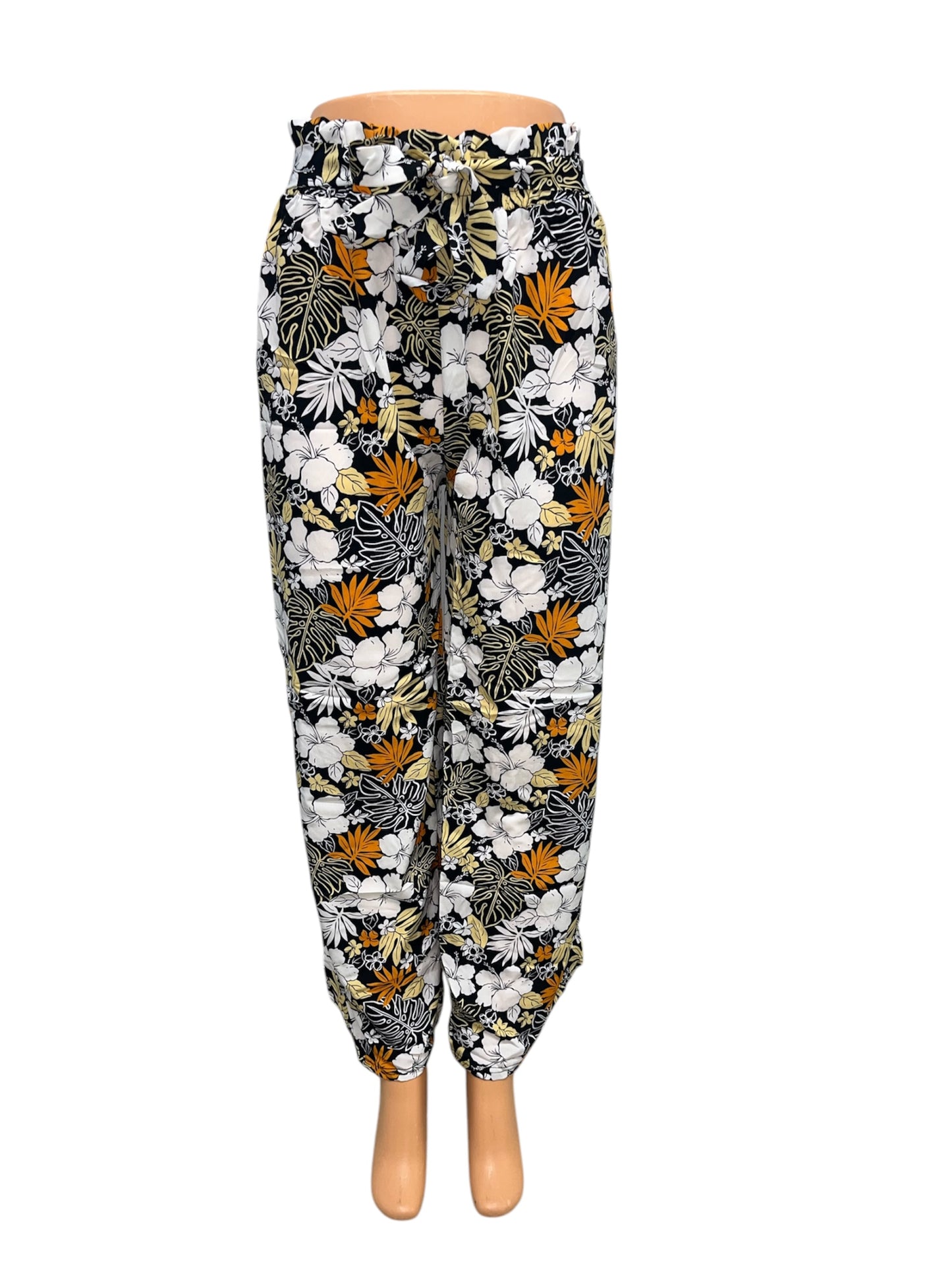 LUCHTIGE ZOMERBROEK MET PRINT ZWART/ORANJE -THIRZA