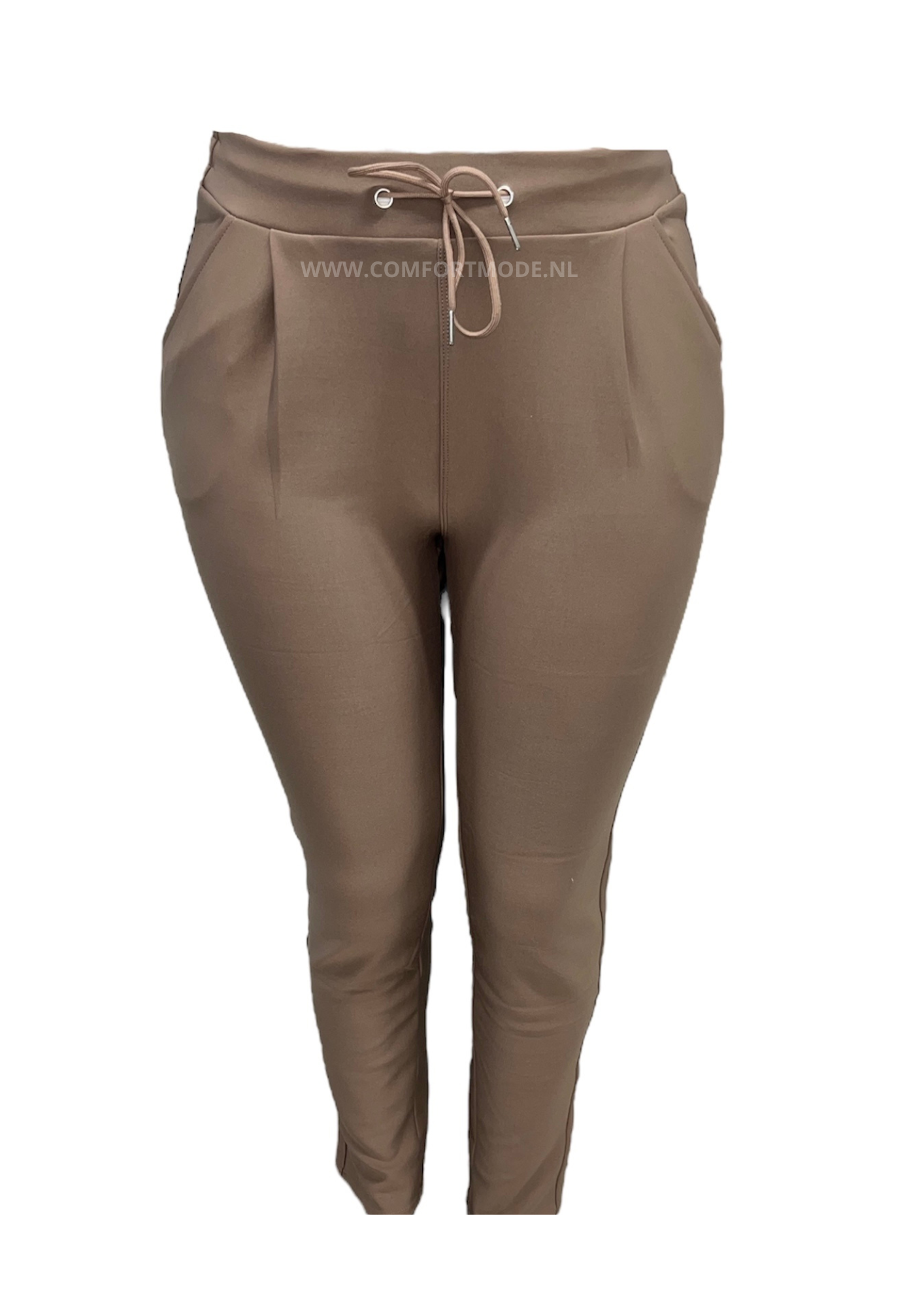 -COMFORTBROEK TAUPE MET VETERS