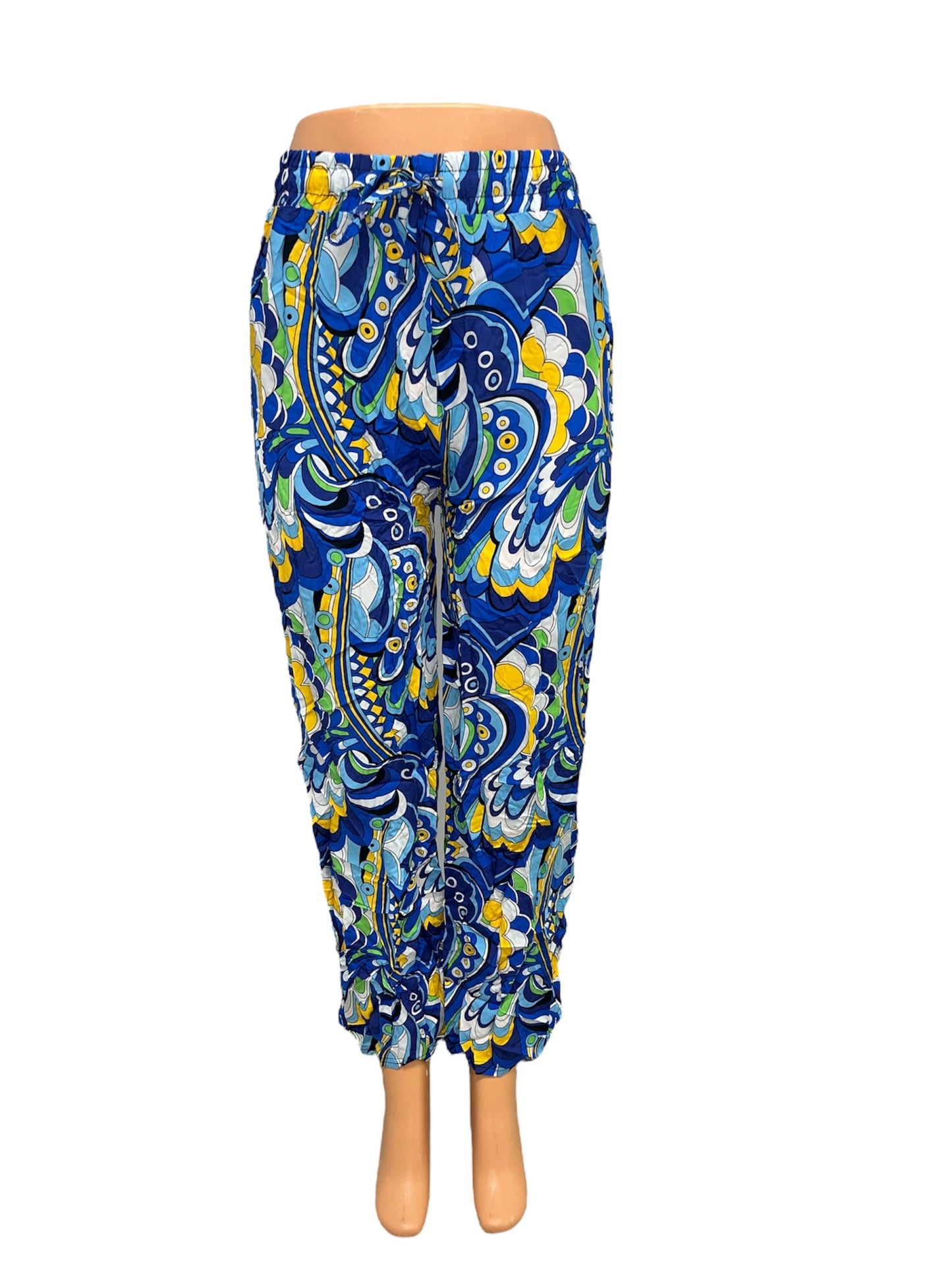 LUCHTIGE ZOMERBROEK MET PRINT BLAUW/GEEL -JOSJE