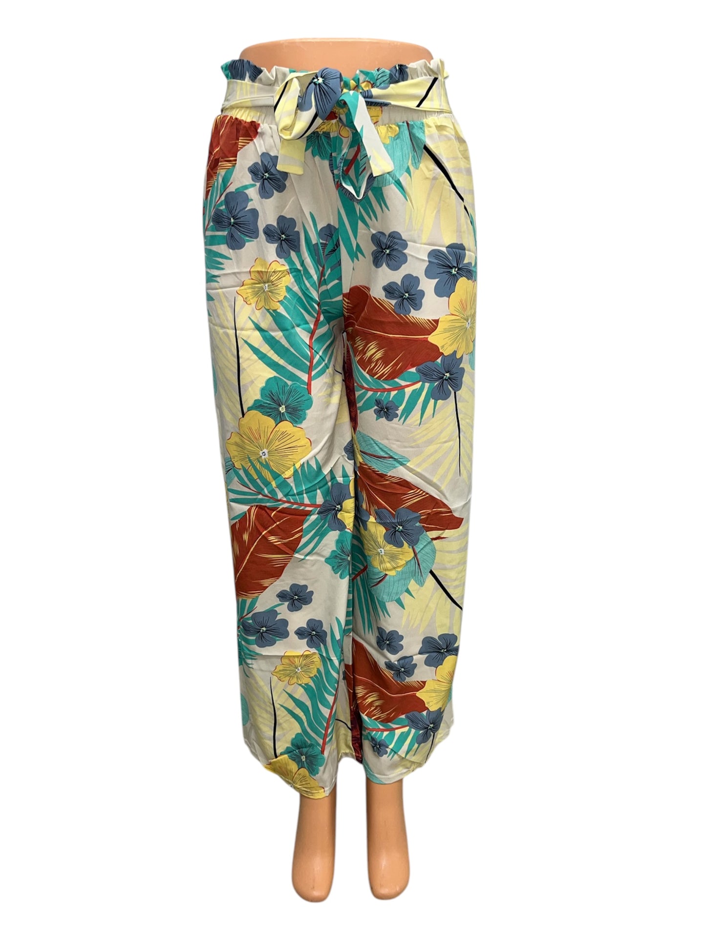 -LUCHTIGE ZOMERBROEK MET PRINT WIT/GEEL -JOY