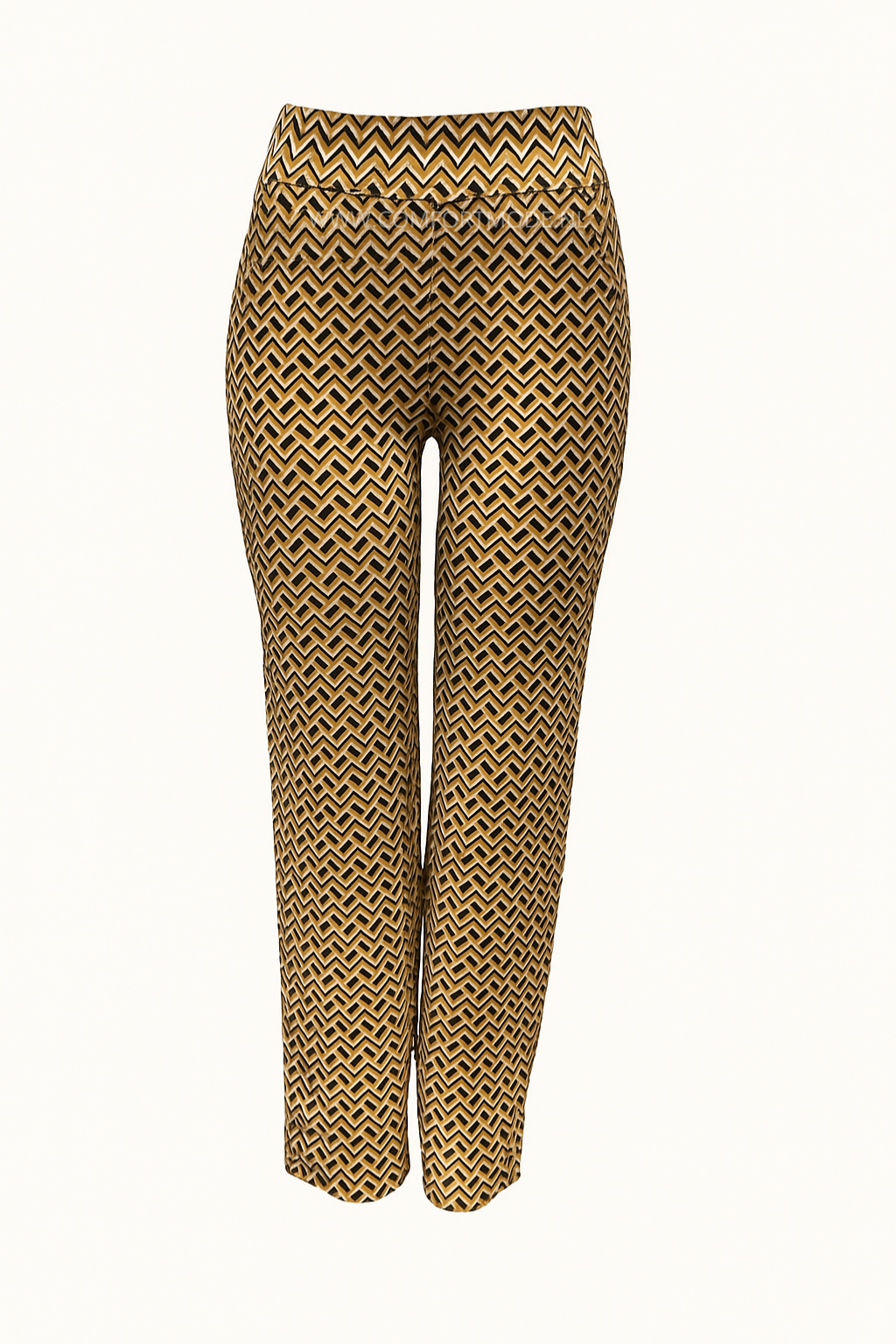 -COMFORTBROEK GEEL/ZWART GEBLOKT