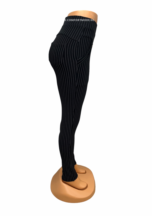 -COMFORTBROEK DONKERBLAUW MET KRIJTSTREEP - comfortmode