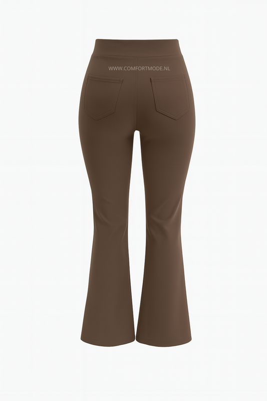R259- COMFORTBROEK TALL FLARED TAUPE