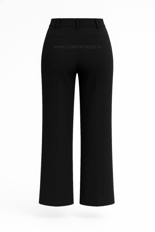 -COMFORTBROEK STRAIGHT LEG ZWART MET RIEMPJE