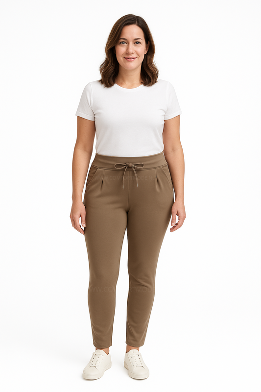 -COMFORTBROEK TAUPE MET VETERS