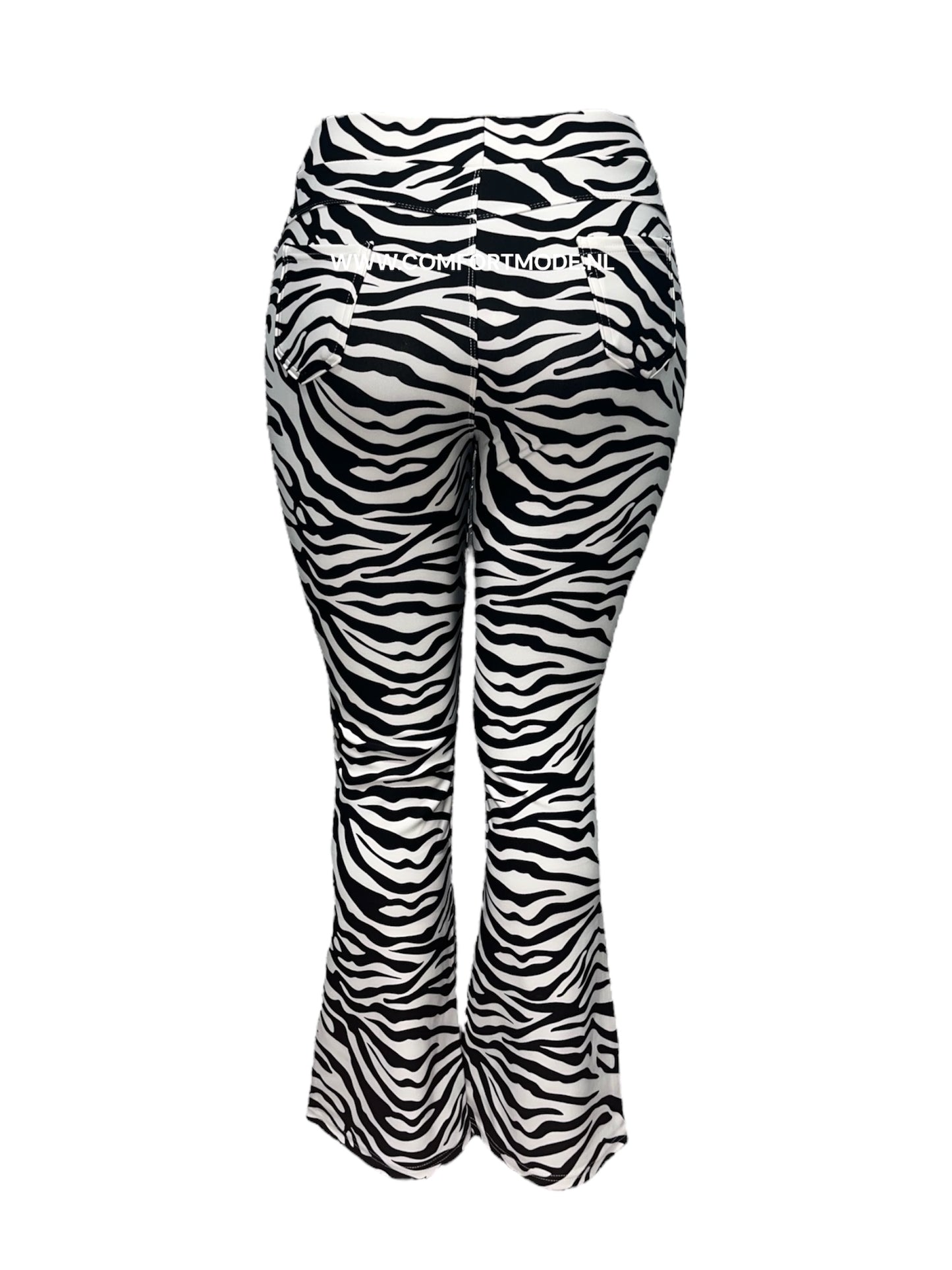 R216 -COMFORTBROEK FLARED ZEBRAPRINT