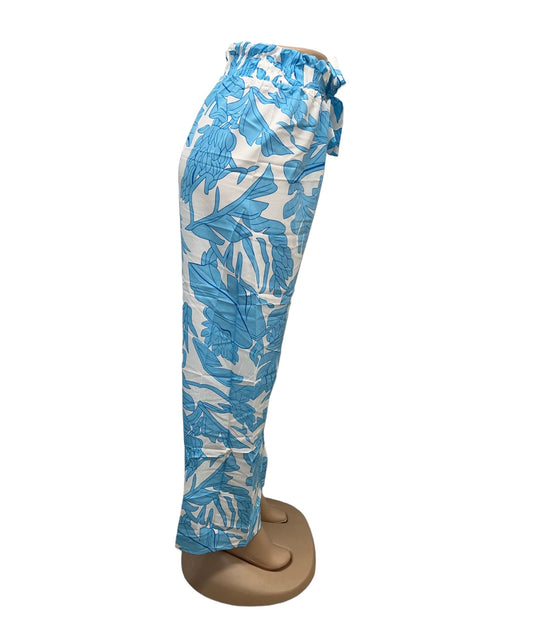 LUCHTIGE ZOMER BROEK MET PRINT BLAUW/WIT -SITA