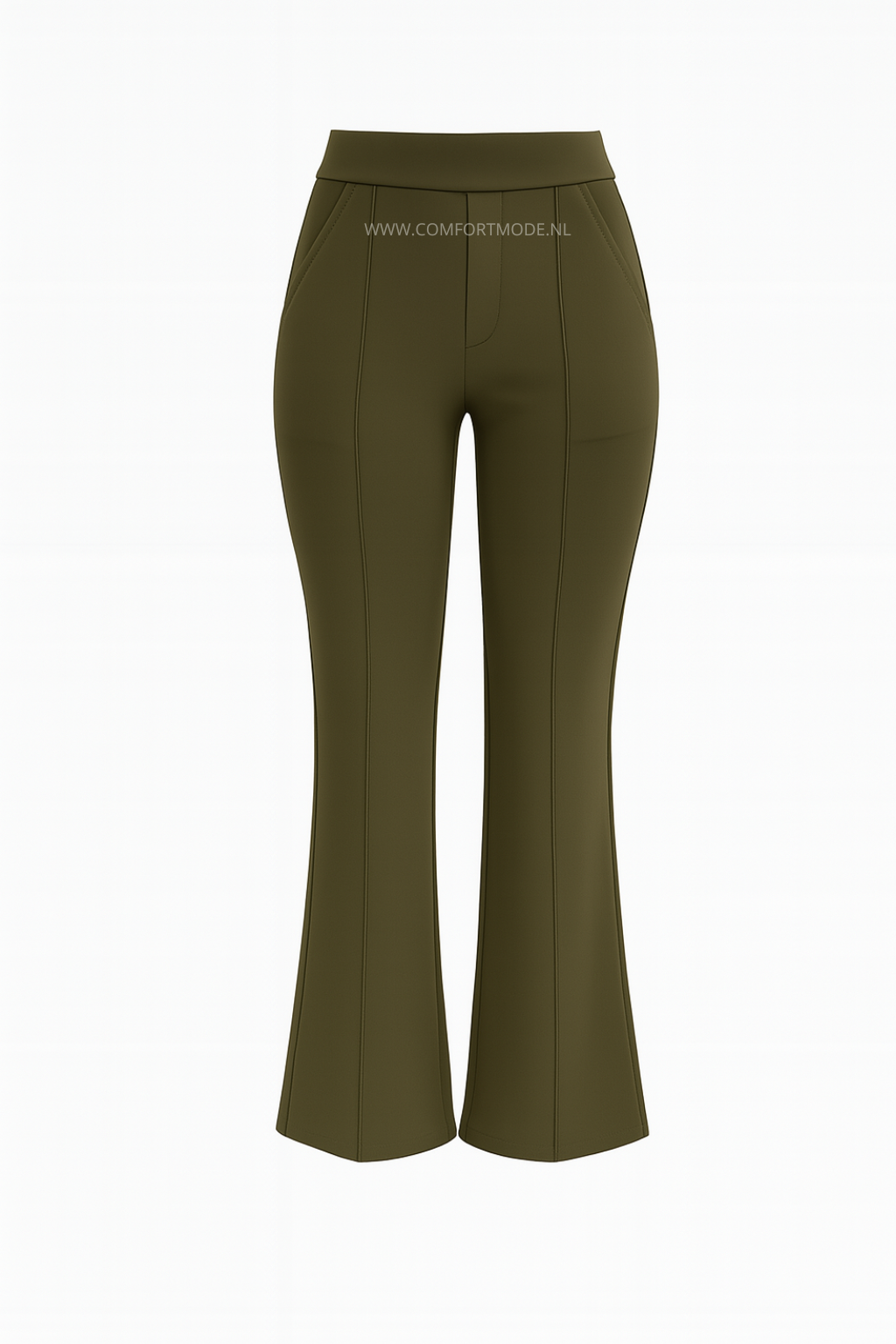 R259- COMFORTBROEK TALL FLARED GROEN