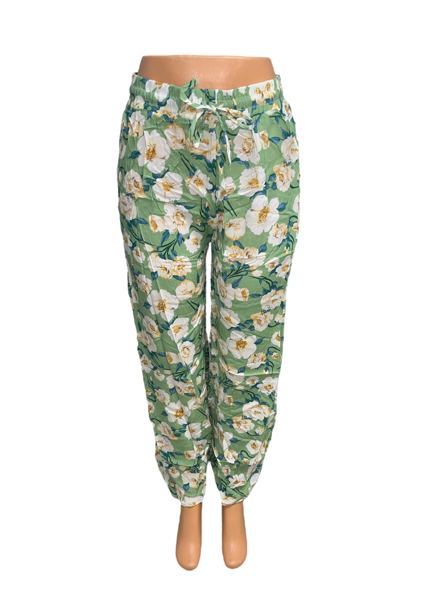 LUCHTIGE ZOMERBROEK MET PRINT GROEN/WIT -JULIE