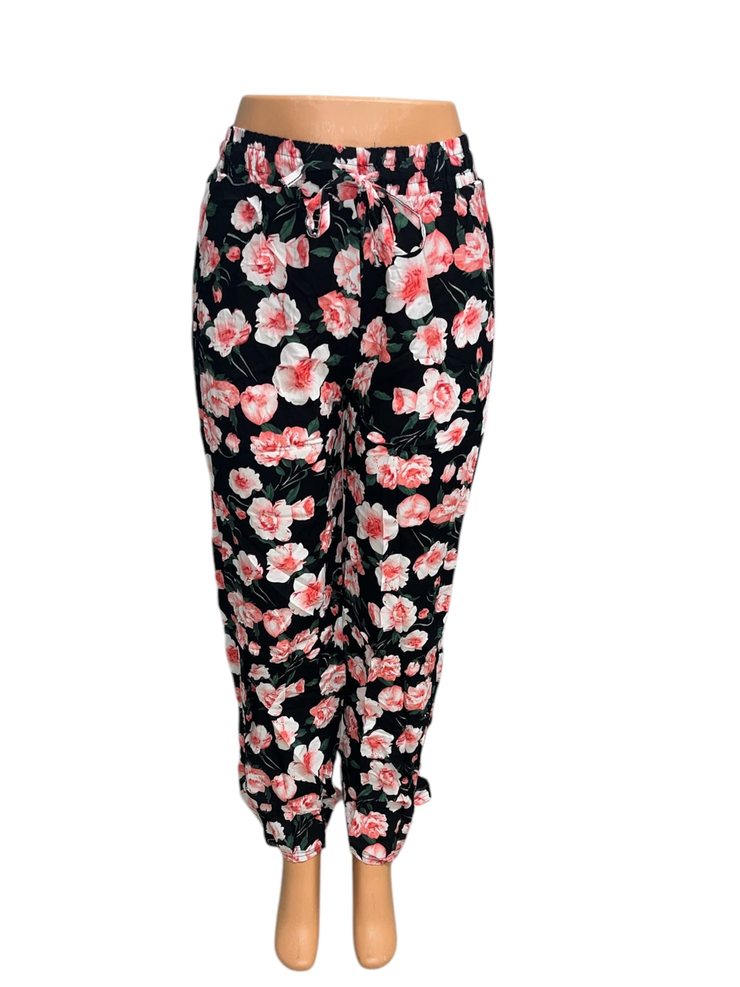 LUCHTIGE ZOMERBROEK MET PRINT ROZE/ZWART -JULIE
