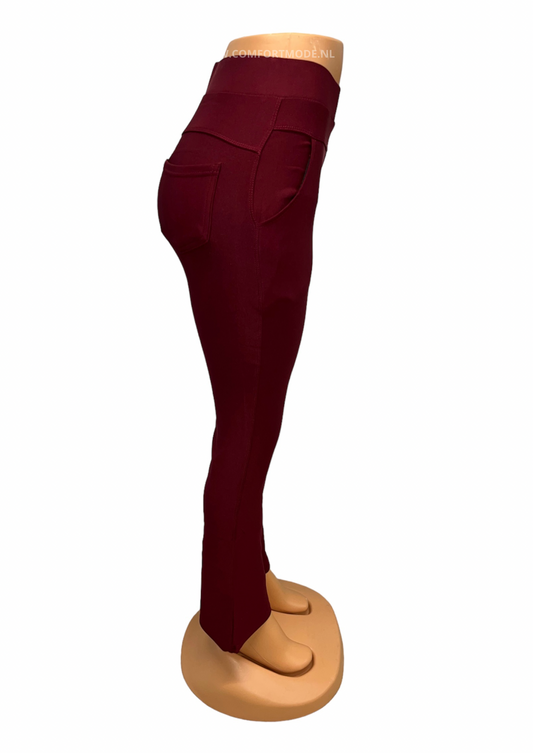 R227-COMFORTBROEK BORDEAUX ROOD MET FLAIR/FLARED - comfortmode