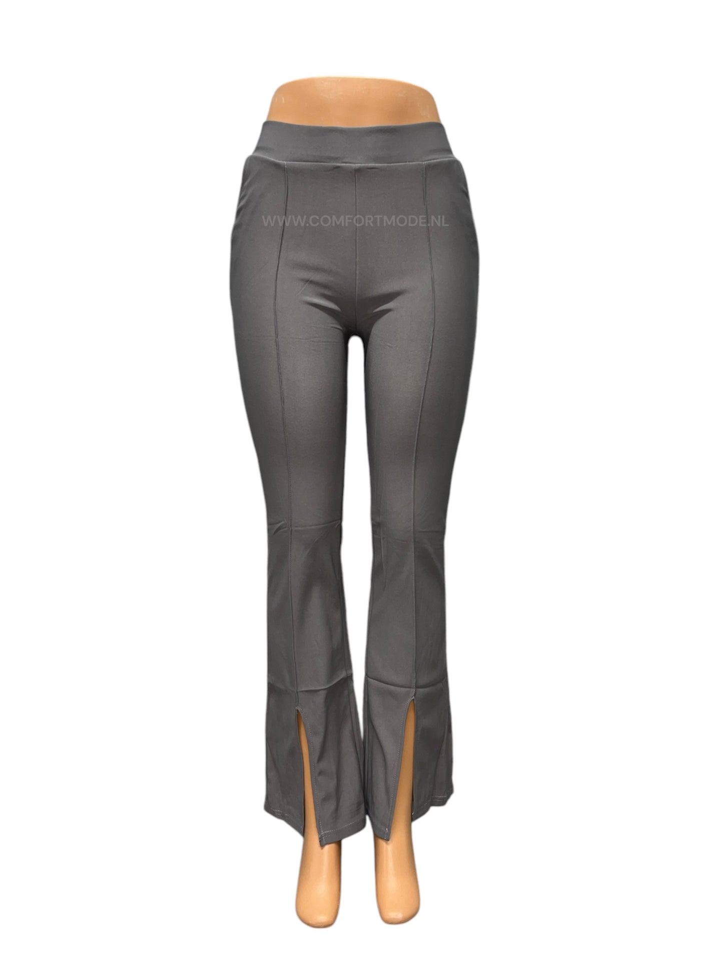 -COMFORTBROEK GRIJS FLARED MET SPLIT