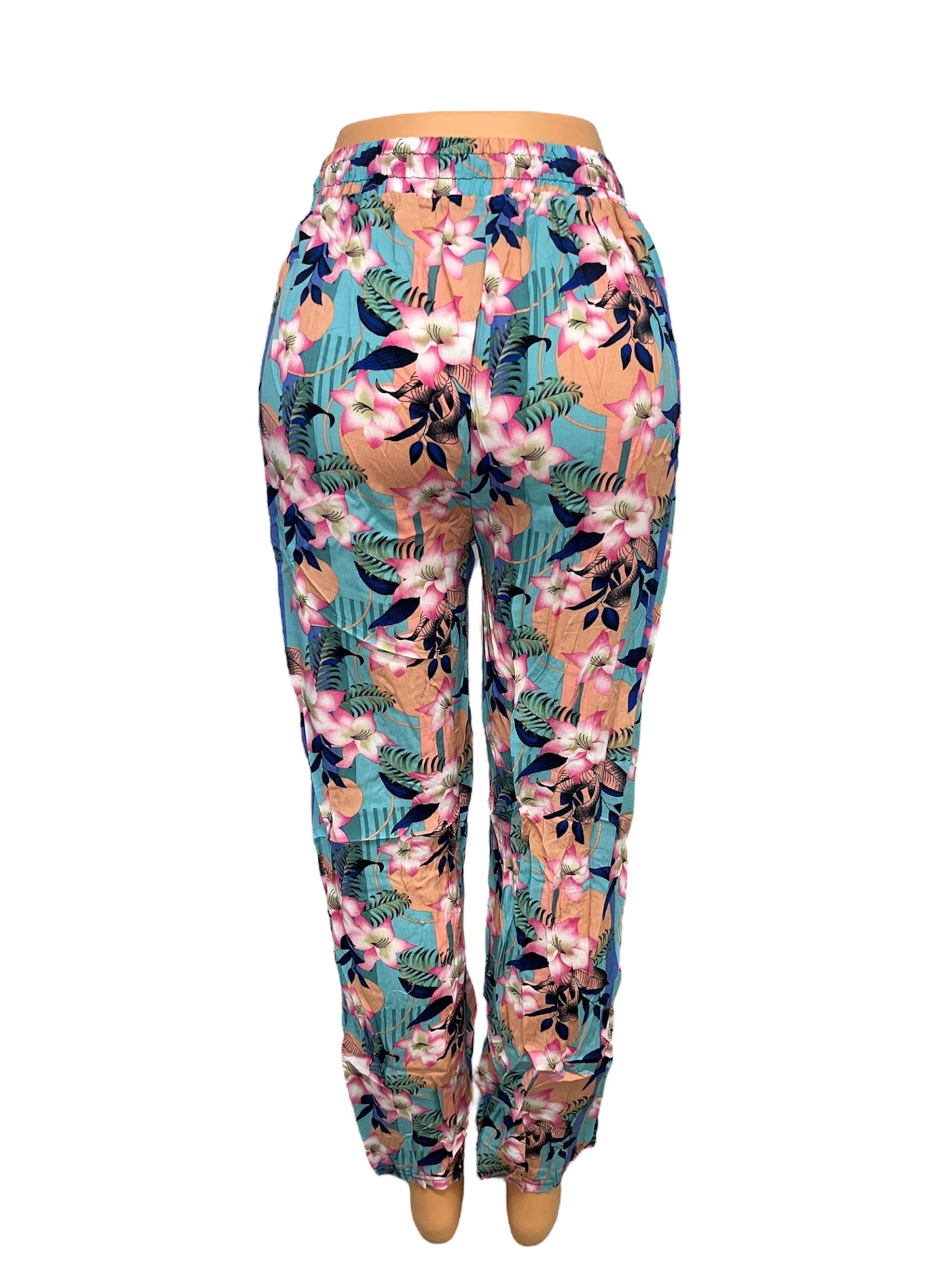 LUCHTIGE ZOMERBROEK MET PRINT BLAUW/ORANJE -ILSE